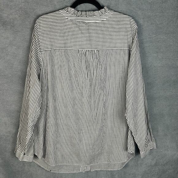 Talbots Top Womens 2X Gray White Striped Button Up Long Sleeve Career Preppy - Picture 5 of 11